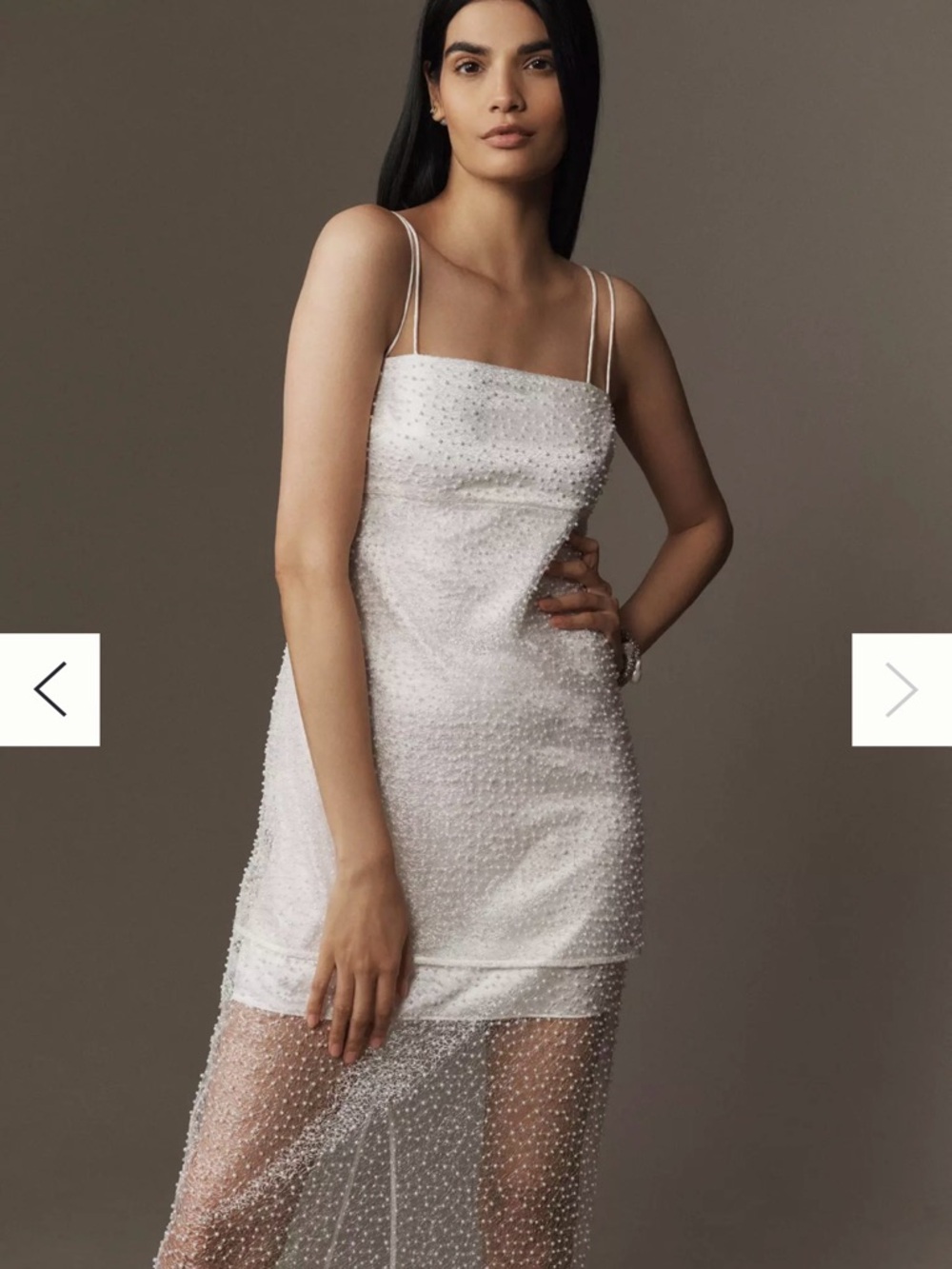 BHLDN White Pearl-Embellished Sheer Overlay Slip Dress - Picture 2 of 12